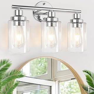 Luminária de parede cromada com três luzes prateadas para banheiro e cozinha
