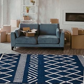 Tapete Art Oasis azul jeans 2,00x2,50m com padrões geométricos brancos