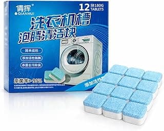 Kit de pastilhas limpadoras para máquina de lavar roupa e lava-louças, 12 unidades, azul e branco