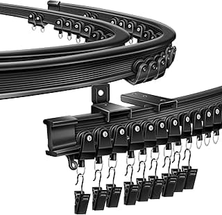 Trilho de cortina de teto preto, dobrável, 2,5m, com ganchos e suportes de parede, fundo branco