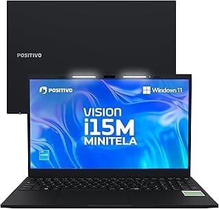 Notebook Positivo Vision i15M aberto com tela azul Windows 11