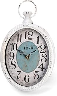 Relógio de parede oval branco estilo vintage com mostrador azul e números pretos