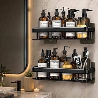 Kit 2 Prateleiras Nicho para Box de Banheiro, Organizador Porta Shampoo e Sabonete, Fixação com Adesivo Forte sem Furo, Design Moderno, Alta Durabilidade, Cor Preto