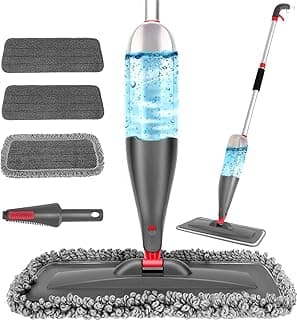 Mop spray com 800ml, cinza com refil de microfibra, limpeza de chão seco e úmido