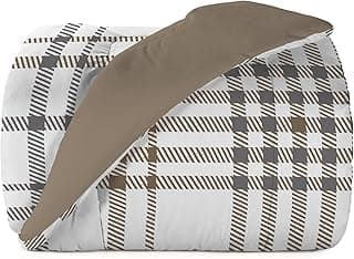 Edredom King Teka Diamante Tecido 100% Algodão 280x240 cm com padrão xadrez em tons de branco, preto e marrom.