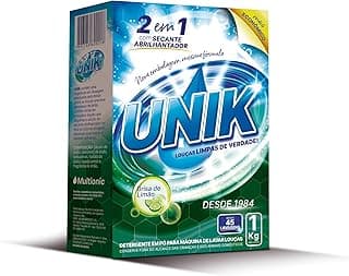 Detergente em pó UNIK brisa de limão 2 em 1 com secante abrilhantador 1kg