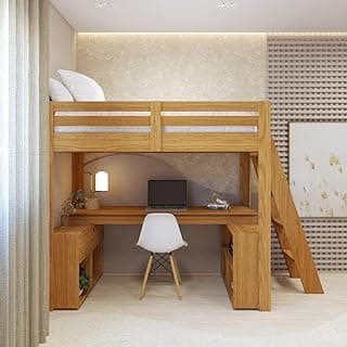 Cama Office Solteiro Adulto com Escrivaninha Star Light Casatema Freijó