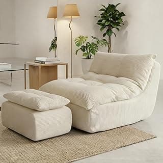 Comeon Sofá solteiro preguiçoso para adultos pufe poltrona com sofá cama confortável grande sofá cama nuvem poltrona fofa para sala de estar, quarto, apartamento, escritório, sem montagem (bege)