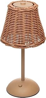 Luminária de mesa Wolff em bege com cúpula de vime e base de metal