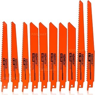Kit de 10 lâminas de serra tico-tico para metal e madeira, em laranja.