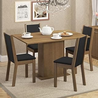 Conjunto Sala de Jantar Mesa Tampo de Madeira com 4 Cadeiras Rustic/Preto/Sintético Preto Talita Madesa