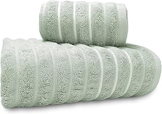 Conjunto de toalhas de banho verde claro com padrão jacquard e faixa central branca