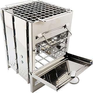 Grelha dobrável de aço inoxidável, churrasqueira quadrada portátil, mini fogão a carvão integrado ao ar livre, fogão a lenha, para mochila e cozinha ao ar livre (4 tamanhos) (19 x 19 x 26 cm)