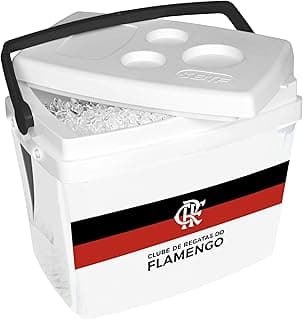 BTF, Cooler, Caixa Térmica com Alça, para Transporte, Tampa Multiuso, Linha Lazer, 26Litros, Licenciado Flamengo, Branca com Alça preta