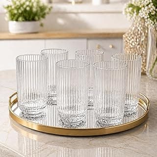 Kit 6 Copos de Vidro Canelado Transparente 430ml Design Moderno Elegante Ideal para Água Suco Drinks Whisky Refrigerante Mesa Posta Cozinha Bar Restaurante Jogo com 6 Copos Para Ambientes Elegantes