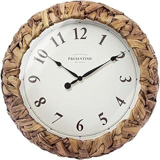 Relógio de parede rústico Presentime & Co. Farmhouse, branco com moldura marrom, 32 cm.