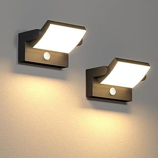 Luzes de inundação externas com sensor de movimento, arandela moderna de alumínio para varanda com cabeça ajustável 360, arandela de parede externa de LED para garagem, impermeável, preta