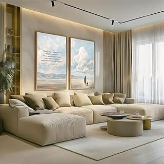 Conjunto de quadros decorativos com moldura Jesus Deserto em uma sala de estar moderna