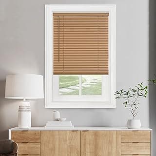 Mini persiana com filtragem de luz sem fio - 86 cm de largura, 162 cm de comprimento, tamanho de ripa de 2,5 cm - tom de madeira - Persiana horizontal sem fio GII Morningstar para interior por Achim