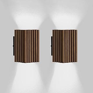 2 ARANDELA DE MADEIRA RIPADA 20CM LUMINARIA LUXO EXTERNA/INTERNA (LUZ FRIA)