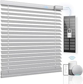 Persianas motorizadas horizontais brancas com controle remoto e painel solar