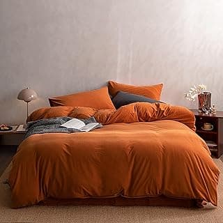 Conjunto de edredom de veludo laranja queimado California King com travesseiros