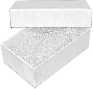 TheDisplayGuys – Pacote com 100 caixas de joias de papel de papelão preenchidas com algodão #32 – Branco fosco (8,4 cm x 5,8 cm x 2,5 cm)