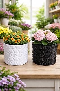 Kit com 2 vasos decorativos geométricos para plantas e flores, branco e preto