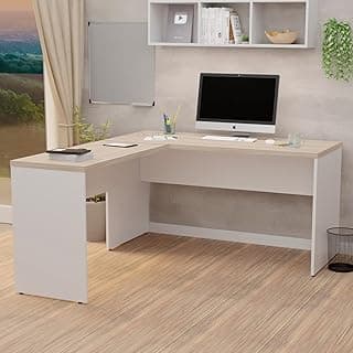 Escrivaninha Mesa Escritório em L Tampo 160cm Carvalho E Branco Carvalho/Branco