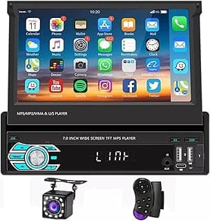 Central multimidia automotivo FINYQBET com tela sensível ao toque retrátil de 7 polegadas, Android Auto, CarPlay, Bluetooth, câmera e controle remoto