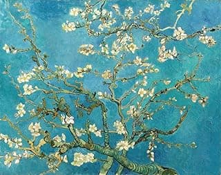 Pintura de Vincent van Gogh, amendoeira em flor, fundo azul, tela canvas 60x76