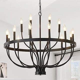 Lustre preto moderno com 18 luzes para sala de jantar