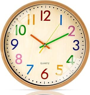 Relógio de parede operado por bateria, relógio de parede infantil analógico colorido de 30 cm, silencioso, sem tique-taque, fácil de ler, numerais 3D, relógio de sala de aula para berçário, sala de