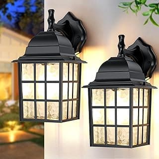 Luzes externas pretas para casa, 2 pacotes, iluminação externa para varanda, garagem, pátio