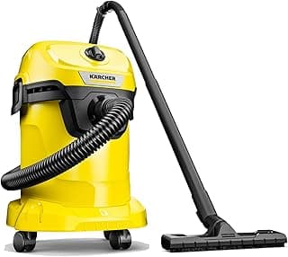 Aspirador de pó a seco Karcher WD 3, amarelo com detalhes pretos, fundo branco, marca visível