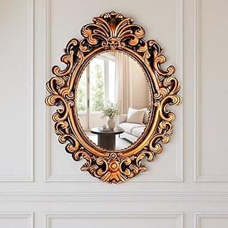Espelho decorativo oval com moldura dourada estilo provençal, 64 cm