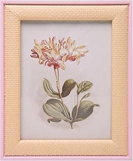 Porta-retrato trançado rosa com moldura de madeira e pintura de flor