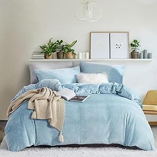 Conjunto de edredom azul claro de veludo fofo para cama queen size