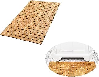 Tapete de banho de bambu, madeira de bambu natural, retangular, antiderrapante, marrom, 60 cm x 40 cm para banheira de hidromassagem e cozinha
