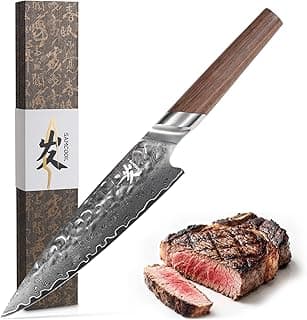 Faca de chef profissional SAMCOOK de 20 cm com cabo de nogueira e lâmina de damasco martelado