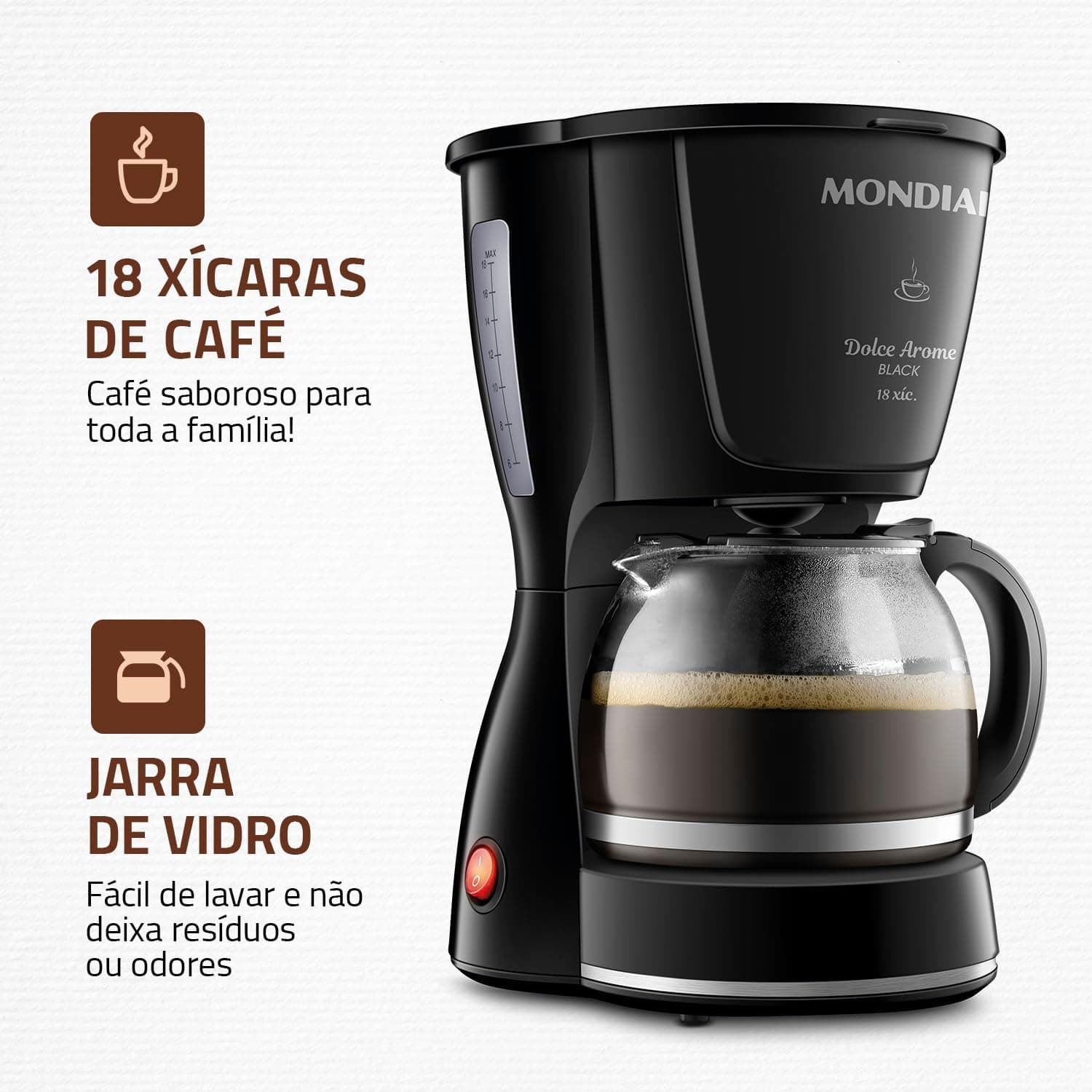 Cafeteira Elétrica Mondial Dolce Arome Filtro Permanente All Black Preto 220V