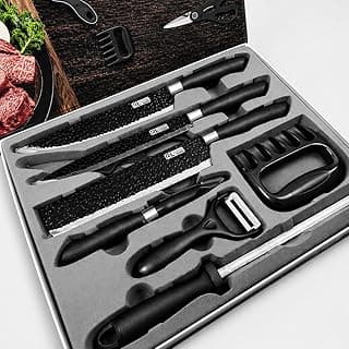 Kit churrasco premium 8 peças facas gourmet aço inoxidável preto