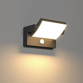 Luz de inundação externa preta com sensor de movimento, arandela de alumínio moderna, iluminação para garagem e varanda