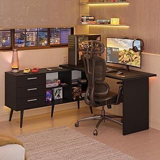 Escrivaninha Em L Mesa Para Computador Gamer 3 Gavetas Preto Lisboa Madesa