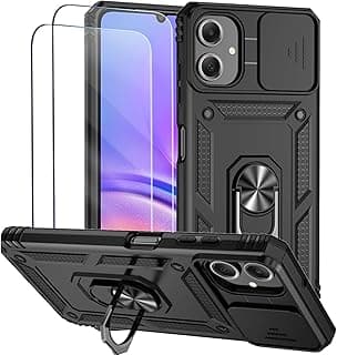 Capa protetora preta para Samsung Galaxy A06 com protetores de tela e botão giratório
