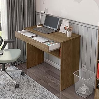 Escrivaninha Mesa de Computador com 1 Gaveta e Prateleira para Quarto ou Escritório Estudo Notebook (Freijó)