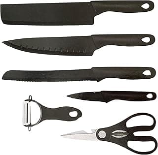Conjunto de facas e utensílios de cozinha pretos 6 peças inox profissional