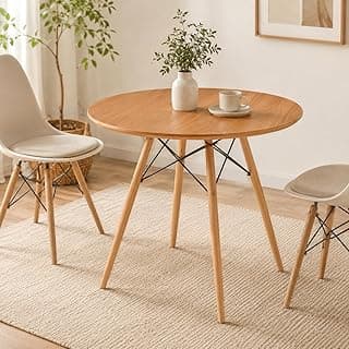 Mesa De Jantar Redonda 90cm Para 4 Lugares Com Base Madeira Estrutura Metálica Moderna(Feijó)