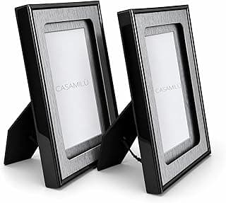 Kit 2 Porta Retrato 10x15 CASAMILU Preto Black Piano Alumínio Cristal Sync PP | Preto Brilhante Premium Elegante Sofisticado Decorativo Moderno Minimalista Clássico Resistente Presente Sala Quarto Escritório