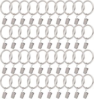 40 anéis de cortina com clipes, anéis de clipe de janela, ganchos de cortina, ganchos, anéis de clipe para pendurar cortinas, laços, 3 cm de diâmetro, serve para hastes de até 2,5 cm, prata fosco
